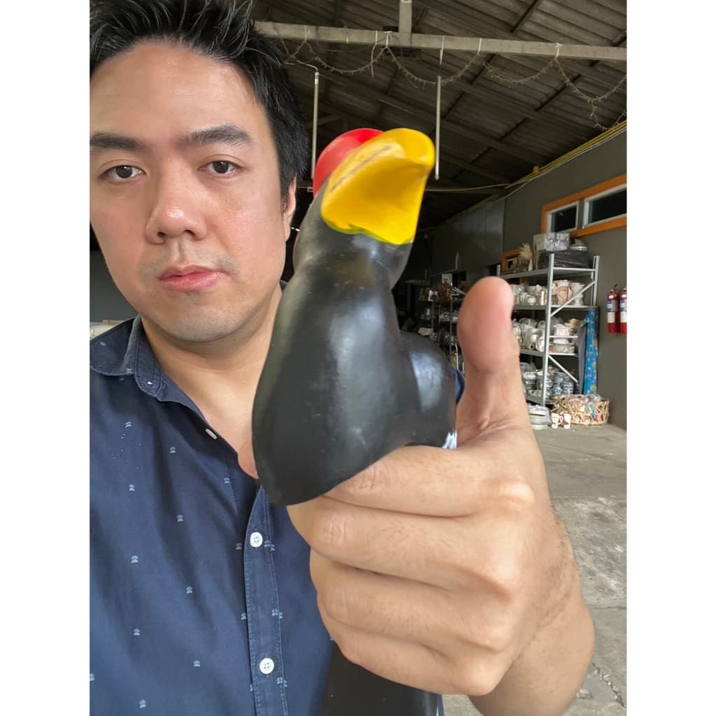นกเกาะกระถาง จัมโบ้ ลายนกเงือก สีดำ เกาะต้นไม้ ตุ๊กตาสวน งานดี วาดสวย ใช้ตกแต่งสวน ตกแต่งบ้าน ตุ๊กตกเซรามิกแต่งสวน รูปที่ 7
