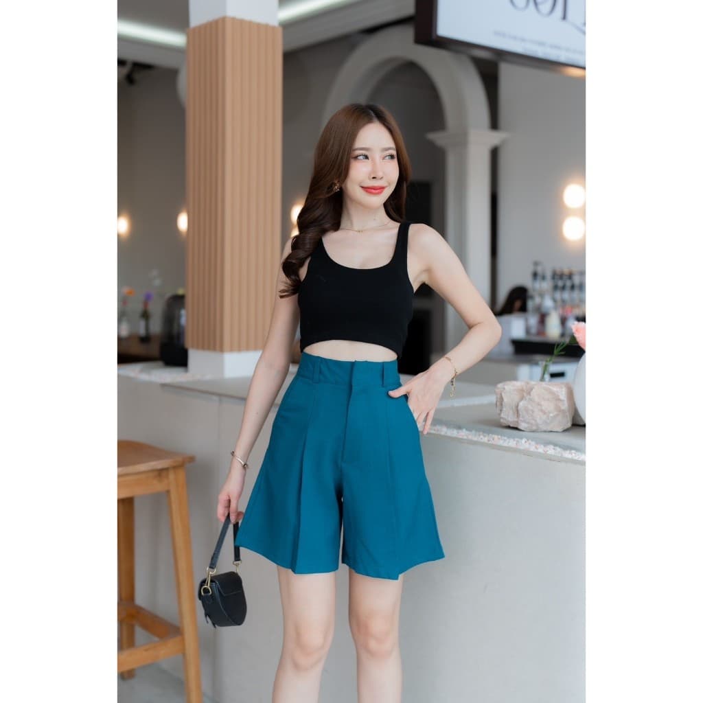 ใหม่ล่าสุด G96 กางเกงขาสั้น เอวสูง ซิปหน้า ตะขอหน้า ผ้าฟอร์ร่า ใส่สบาย สาวอวบไซส์ใหญ่ S - 7XL รูปที่ 3