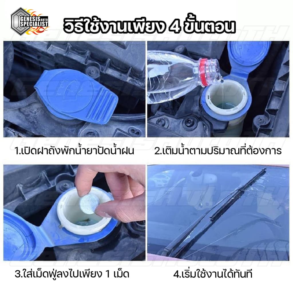 ! เม็ดฟู่น้ำยาทำความสะอาดกระจกรถยนต์ เม็ดฟู่น้ำยาล้างกระจก กระจกใส สะอาด ขจัดคราบสกปรกต่างๆ จากไทย รูปที่ 4