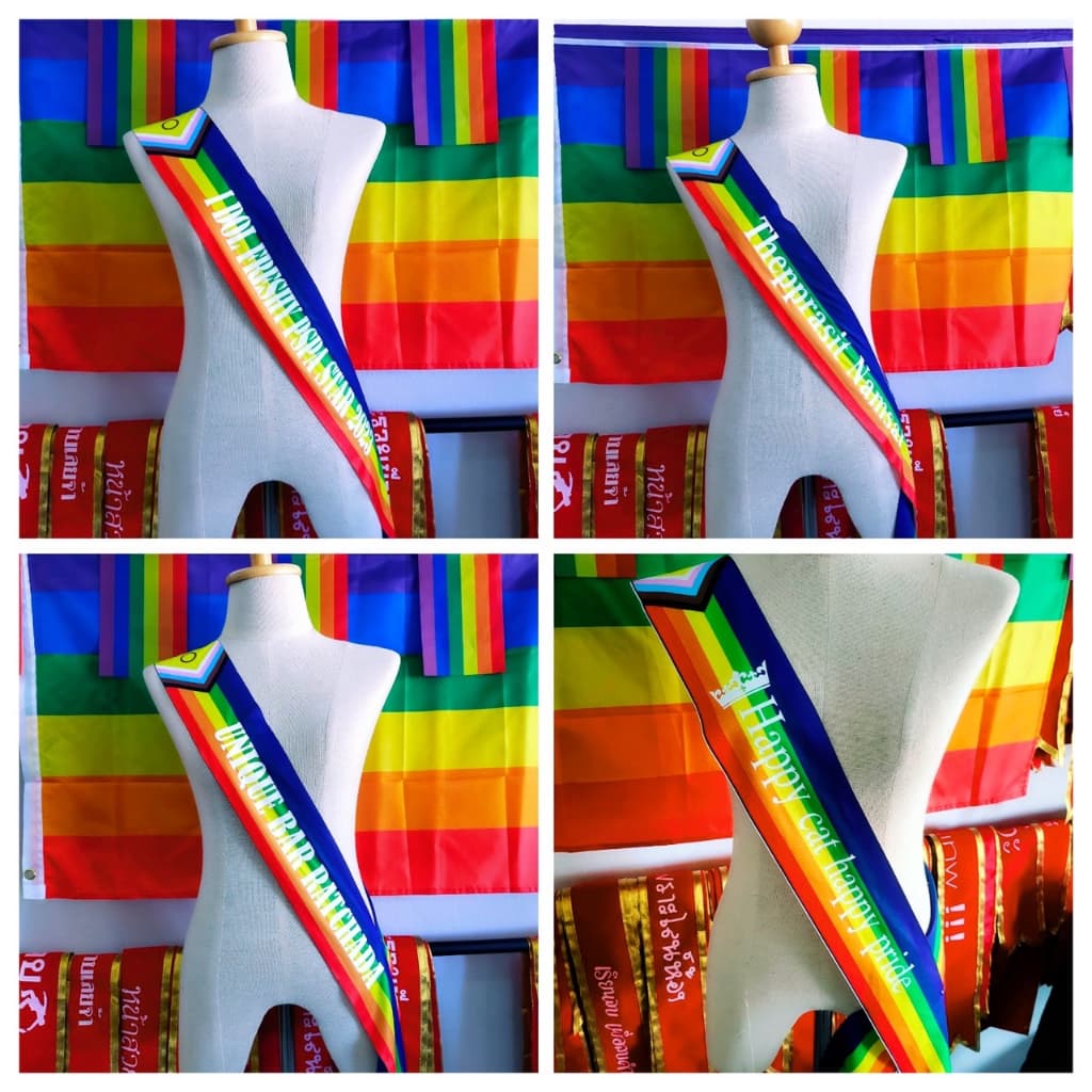 สายสะพายสีรุ้ง สายสะพายPride Lgbt Rainbow Sash สั่งทำสายสะพายสีรุ้งคิดคำได้เอง ไม่มีขั้นต่ำ รูปที่ 9