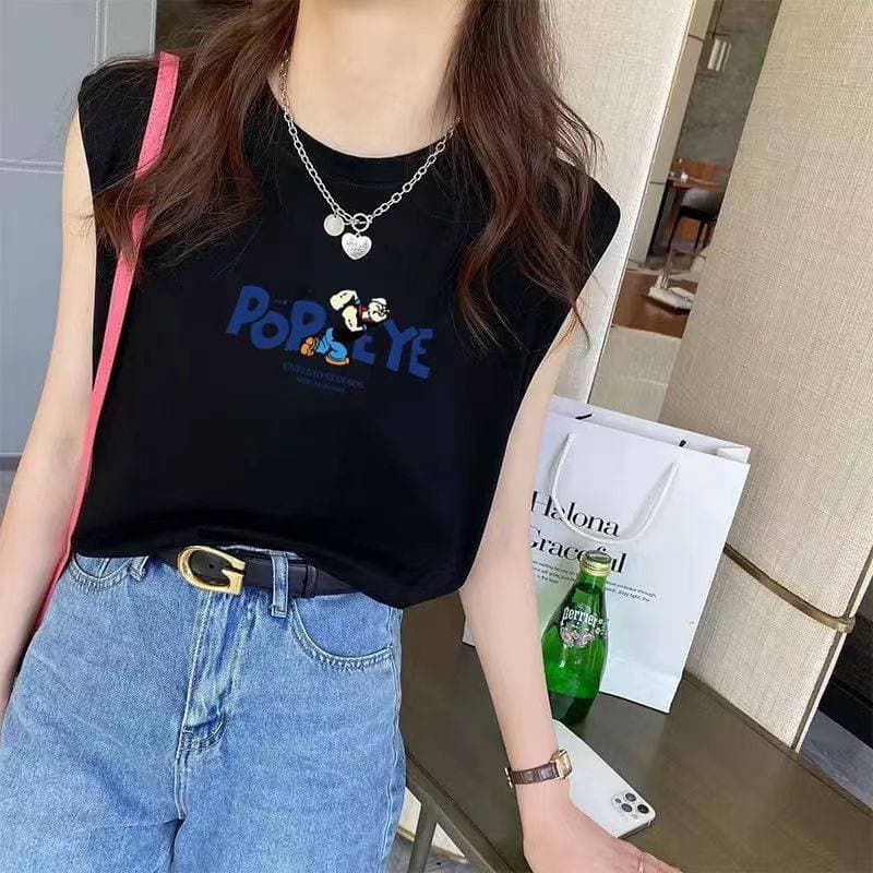เสื้อแขนกุดสีขาวผู้หญิงหลวม ๆ ฤดูร้อนใหม่เสื้อกั๊กเสื้อยืด ผู้หญิง ES.SHOP28 รูปที่ 7