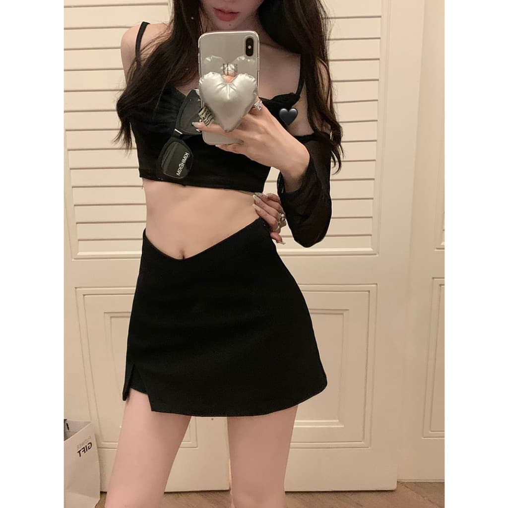 Cicishop กระโปรงสั้นทรงเอ ซับกางเกง ดีเทลเอวV ผ่าข้างใส่แล้วหุ่นสลิม สไตล์ฝรั่งเศษ รูปที่ 7