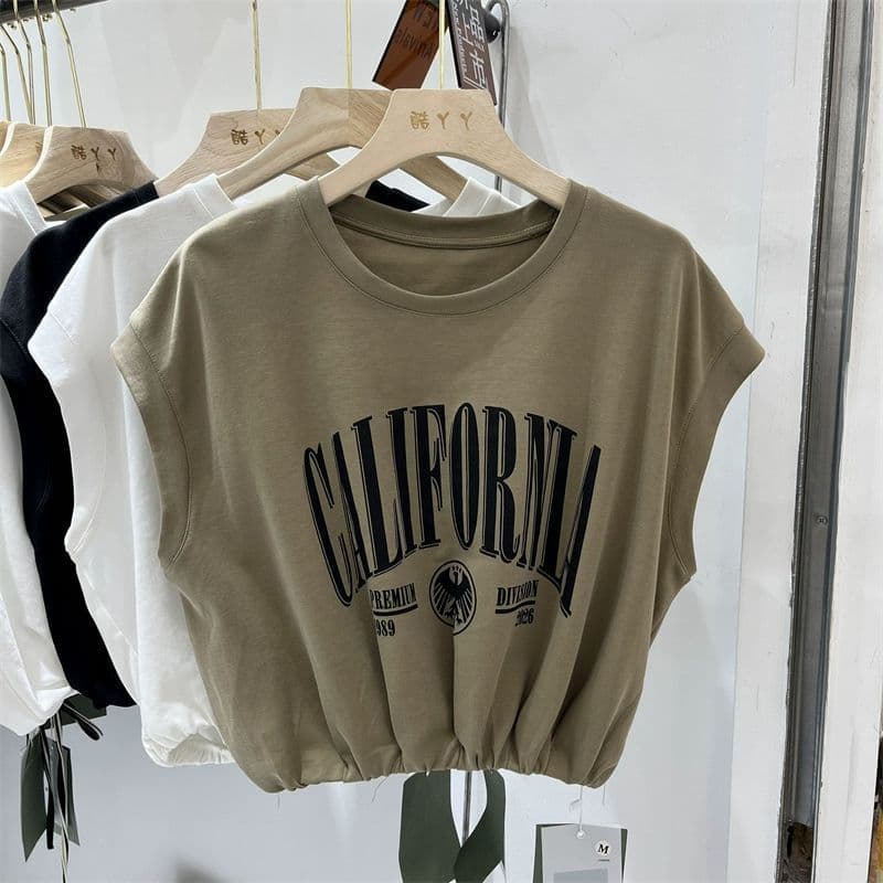 เสื้อยืดครอปสาวอวบผู้หญิงที่กําลังฮิต oversize เสื้อผ้าแฟชั่นสไตล์เกาหลี เสื้อเอวลอยวัยรุ่นน่ารักๆ แขนกุดทรงปีกค้างคาว รูปที่ 2