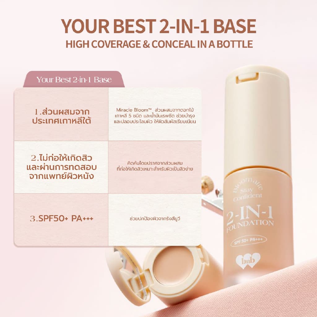 bnb barenbliss Bloomatte Stay Confident 2-in-1 Foundation รองพื้นสูตร 2-in-1เนื้อบางเบา ติดทนยาวนาน รูปที่ 2
