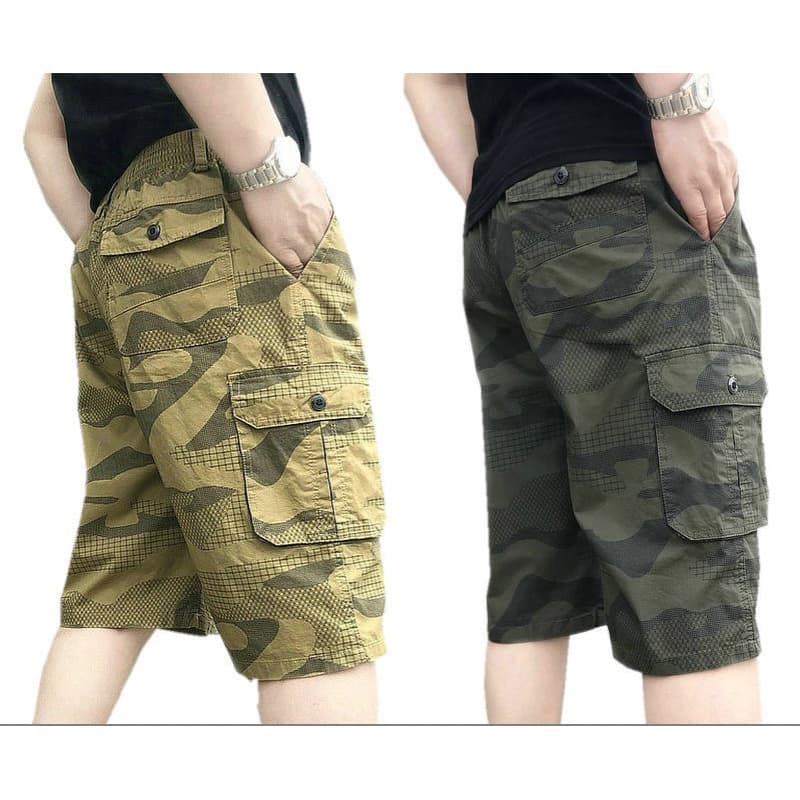 กางเกงขาสั้นยางยืดลายพรางหลายกระเป๋า big size 100% cotton รูปที่ 7