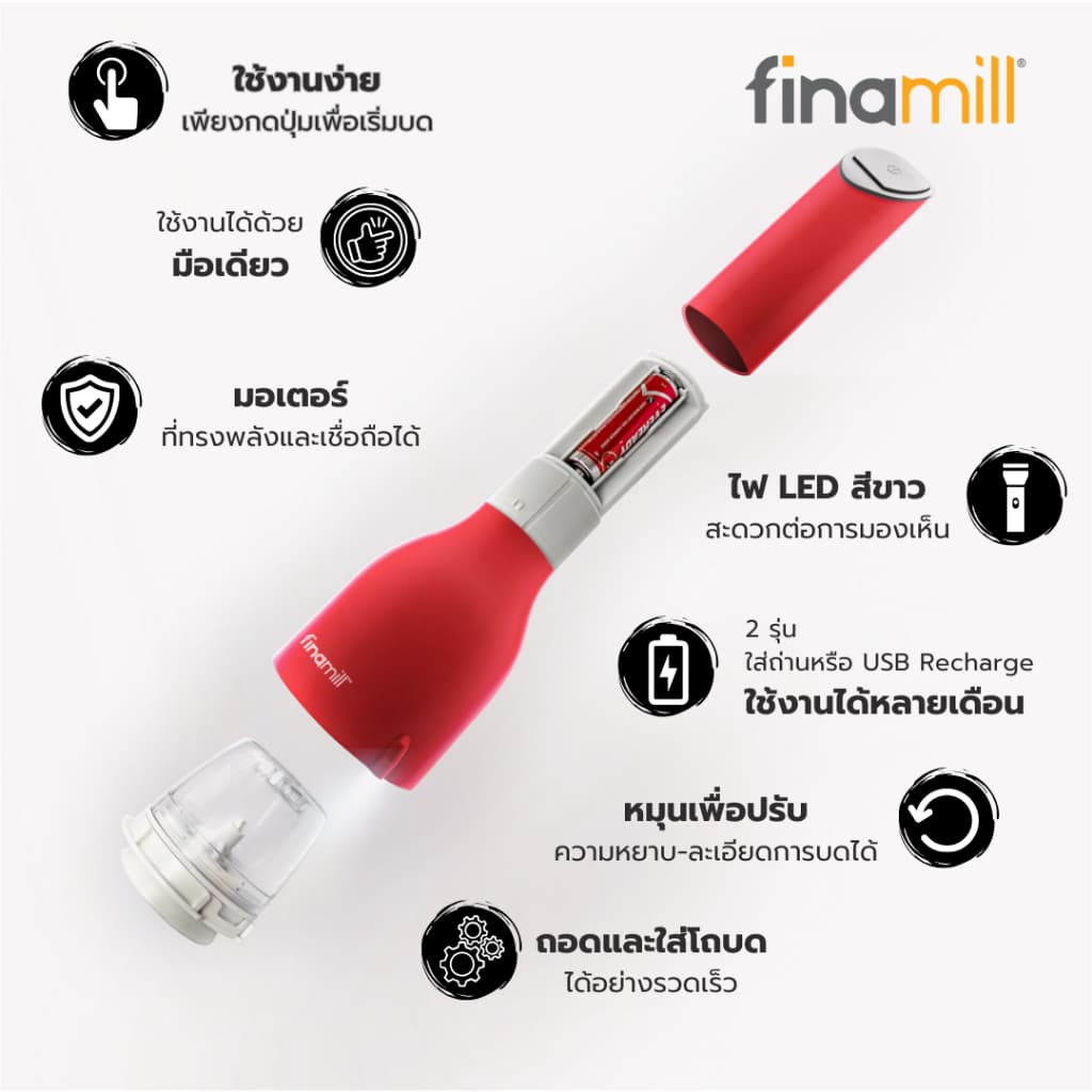 Finamill Spice Auto Grinder ที่บดเครื่องเทศอัตโนมัติ ของแท้ รับประกัน 1 ปี รุ่นใหม่ 2 แบบ ทั้ง USB และแบตเตอรี เครื่องบด รูปที่ 3