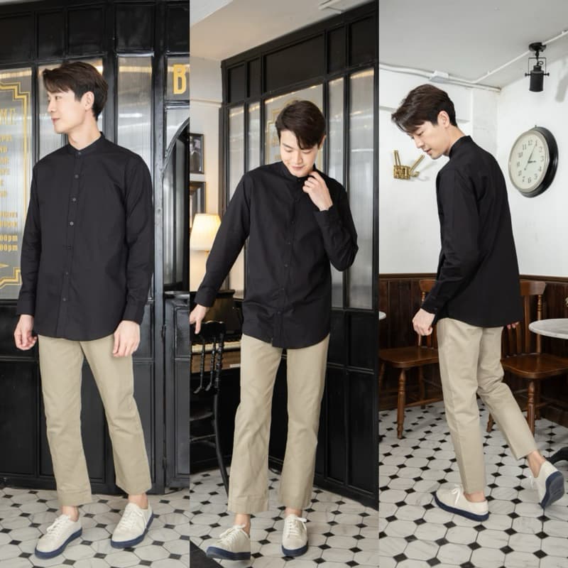 เสื้อเชิ้ตแขนยาว เสื้อเชิ้ตคอจีน ผ้าOXFORDS หลากสี ผ้าดี ใส่สบาย คุณภาพผ้า100% รูปที่ 4