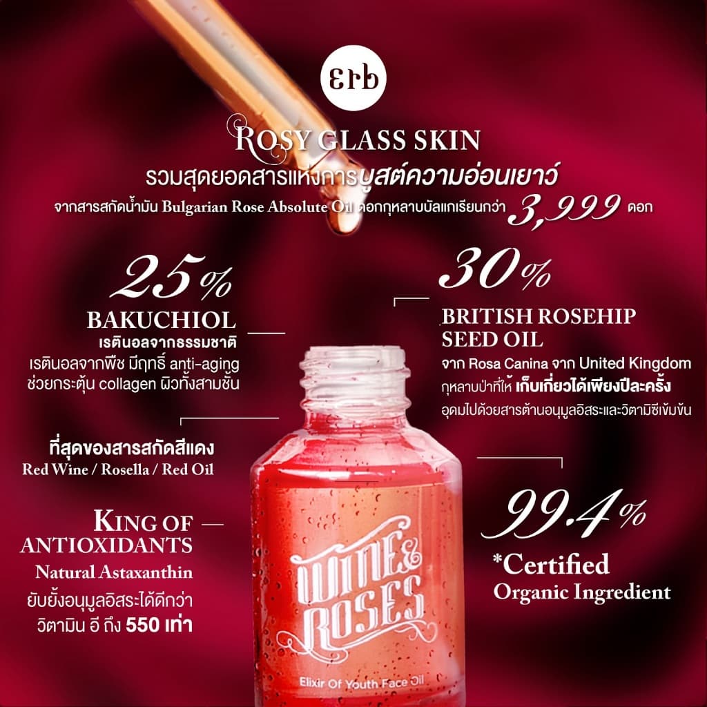 Erb Wine & Roses Elixir of Youth Face Oil 30 ml ออยล์บำรุงผิวหน้า สำหรับผิวแห้ง ลดเลือนริ้วรอย รูปที่ 4