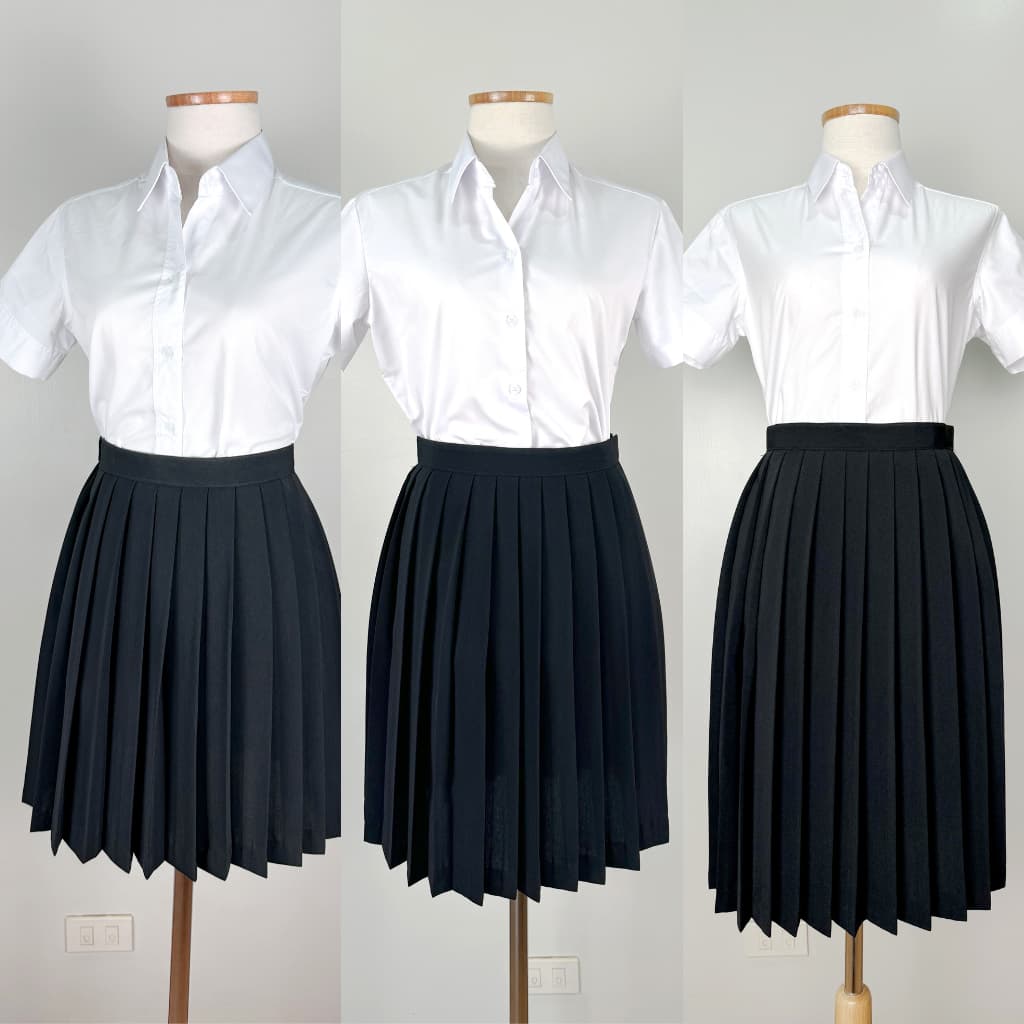 กระโปรงนิสิตนักศึกษาเอวตะขอ กระโปรงพลีสมีจีบ ผ้ามีน้ำหนัก สีดำ หลายไซส์ หลายความยาว ไซซ์23-34 รูปที่ 6
