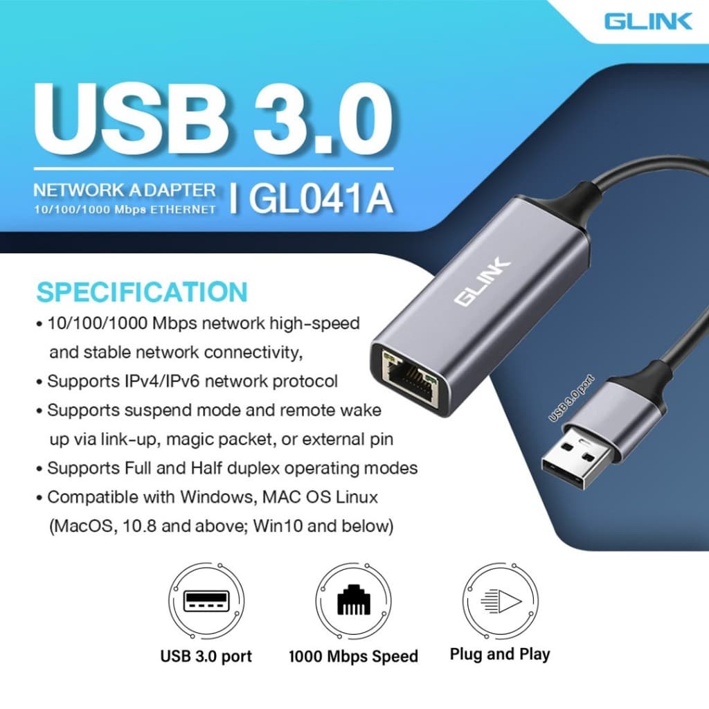 GLINK GL041 USB3.0/Type-C TO Lan Gigabit RJ-45 แปลง USB และ Type-C เป็น Lan 10/100/1000Mbps รูปที่ 5
