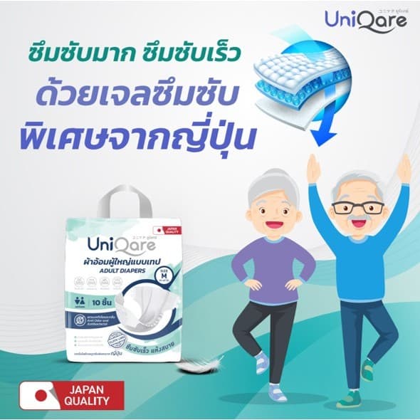 Uniqare Tape ผ้าอ้อมผู้ใหญ่ แบบเทปแปะ ยกลัง 8 แพค 80 ชิ้น นุ่มแห้งสบาย ระบายอากาศดี ซึมซับ 1000 ซีซี รูปที่ 4