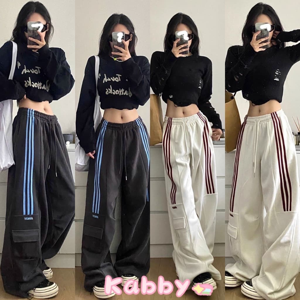กางเกงลําลองผู้หญิง กางเกงเอวสูง ดีเทลเเทบข้าง มีกระเป๋าด้านข้าง ขาจั้ม รูปที่ 1