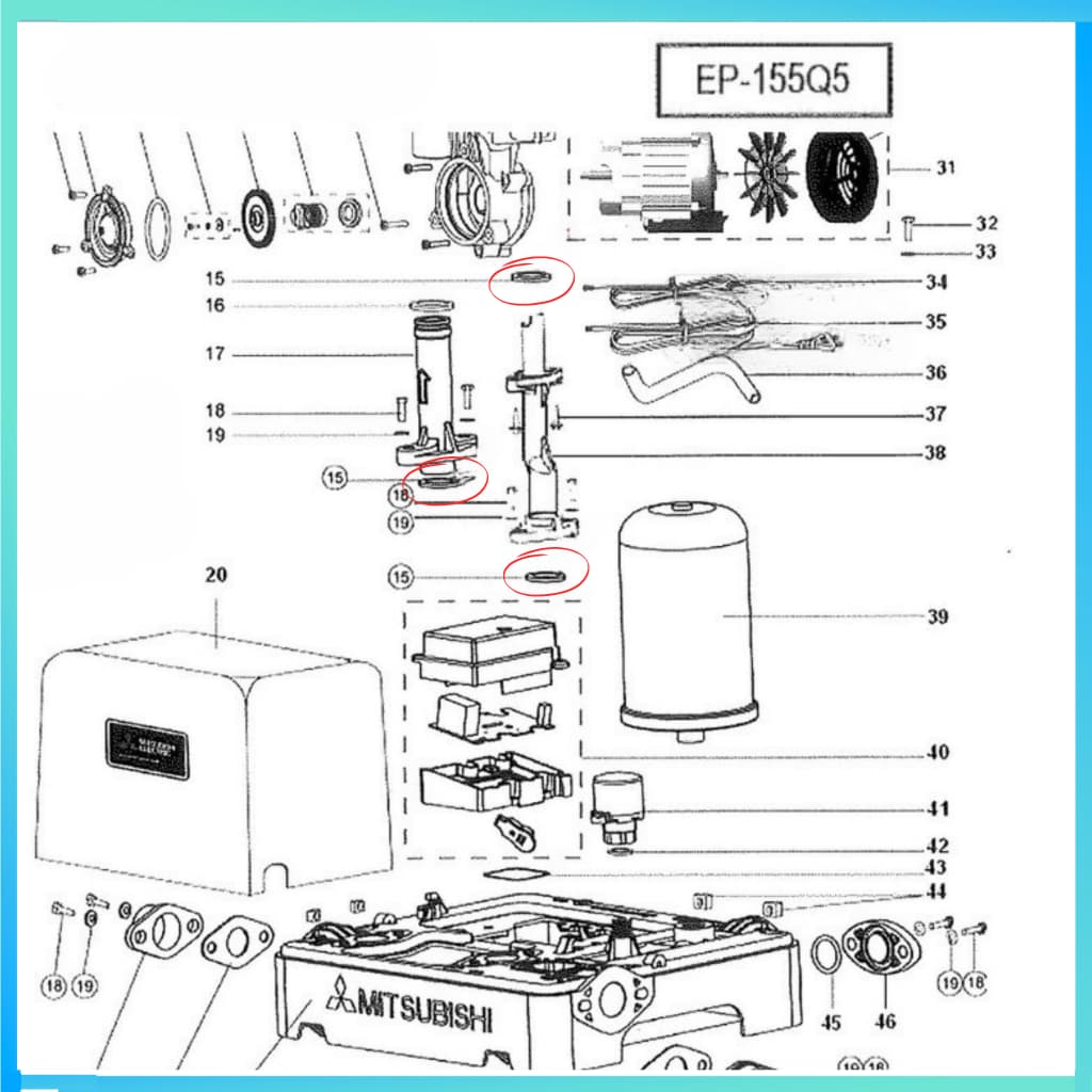 ยางกันรั่ว สำหรับ ปั้มน้ำ MITSUBISHI WP-85, WP-105, WP-155, WP-205, WP-255, WP-305, WP-355 รูปที่ 4