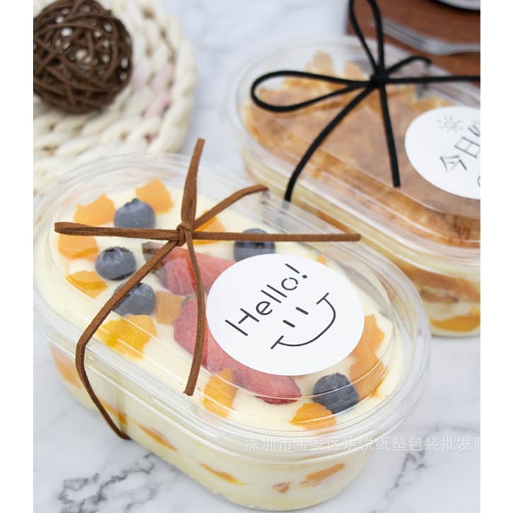 กล่องพลาสติกใสวงรี พร้อมฝาปิด 450ml. จำนวน 50 ใบ *ไม่รวมโบว์* ในไทย กล่องมูสเค้ก รูปที่ 5