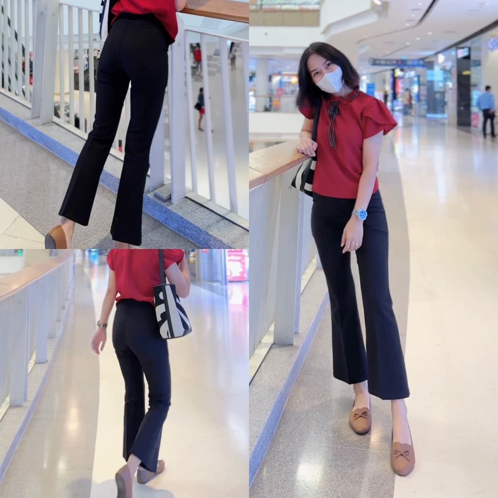 ARTHITTAYA.BRAND กางเกงผ้าซาร่า 8 ส่วน ขาบาน เอวสูง-สีดำ รูปที่ 1