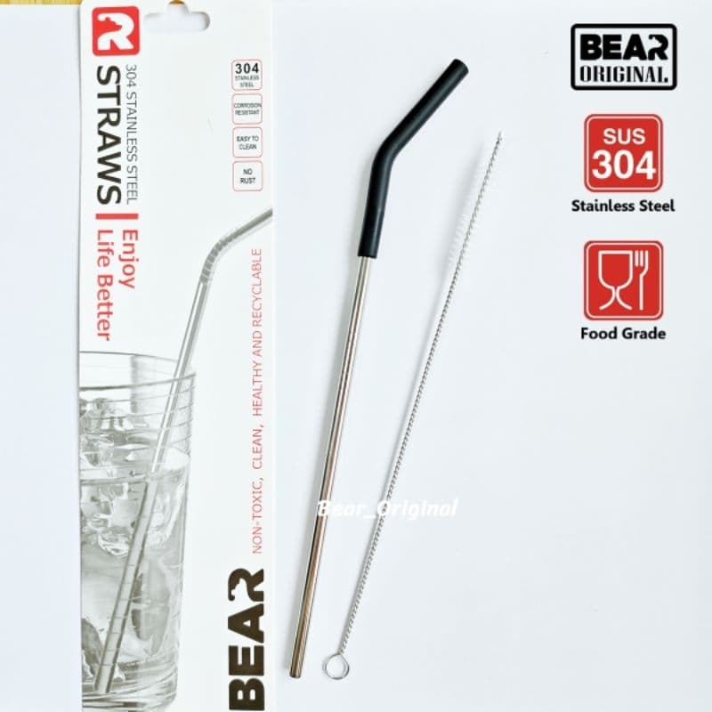 BEAR ชุดหลอดปลายซิลิโคน+แปรงล้าง สแตนเลส304 วัสดุ Food Grade ปลอดภัยใช้ได้ยาวนาน รูปที่ 3