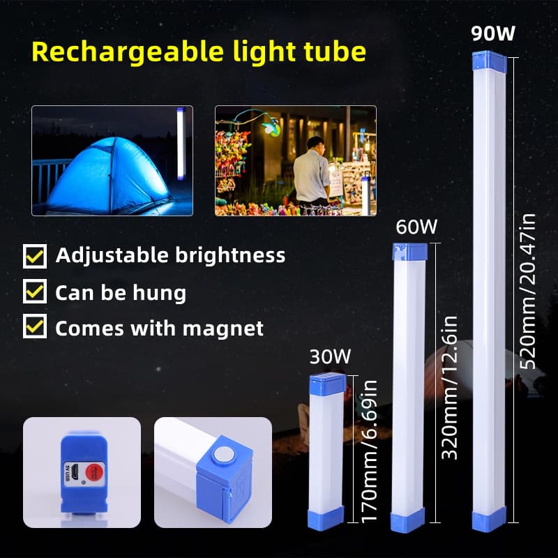 หลอดไฟ USB ไร้สาย 3 โหมดพกพา 90W/60W/30W ไฟฉุกเฉิน LED แคมป์ปิ้ง ท่องเที่ยว ตกปลา รูปที่ 3