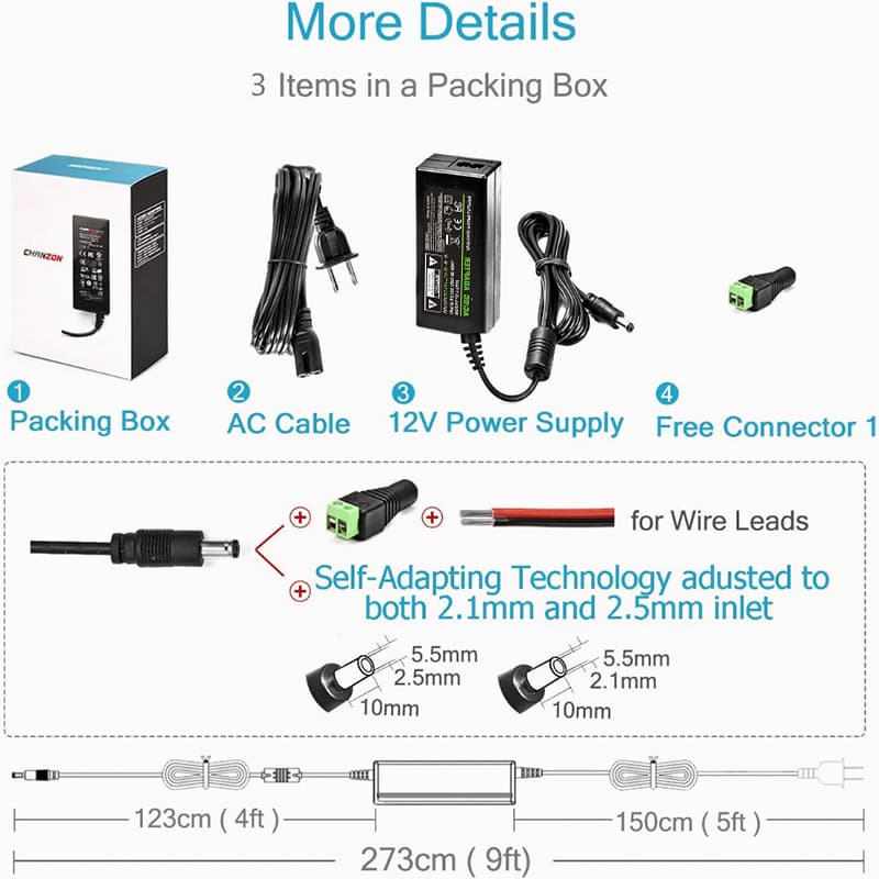 อะแดปเตอร์ 12โวล์ท5แอมป์ AC / DC Adapter 12V 5A หม้อแปลง อะแดปเตอร์จ่ายไฟฟ้า สายยาว 1 เมตร ขนาด5.5mm*2.5mm รูปที่ 5