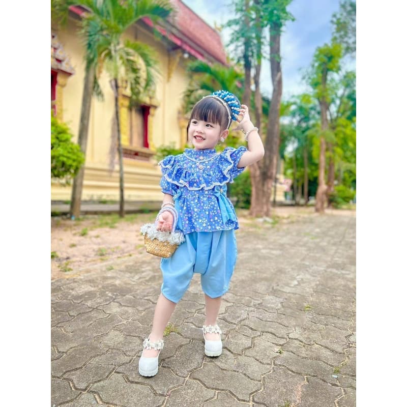 ชุดไทยเด็กผู้หญิง โจงกระเบน+เสื้อผ้าไหมอิตาลี่ ผ้านิ่มใส่สบายไม่ร้อน รูปที่ 3