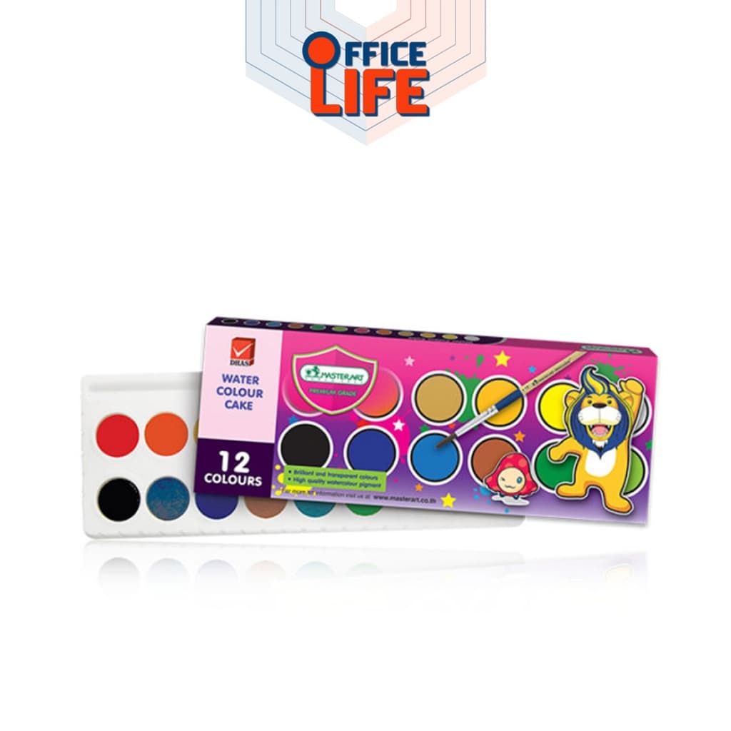 Master Art สีน้ำ สีน้ำก้อน 12 สี กล่องพลาสติกโลมา แถมฟรีพู่กัน 1 กล่อง รูปที่ 2
