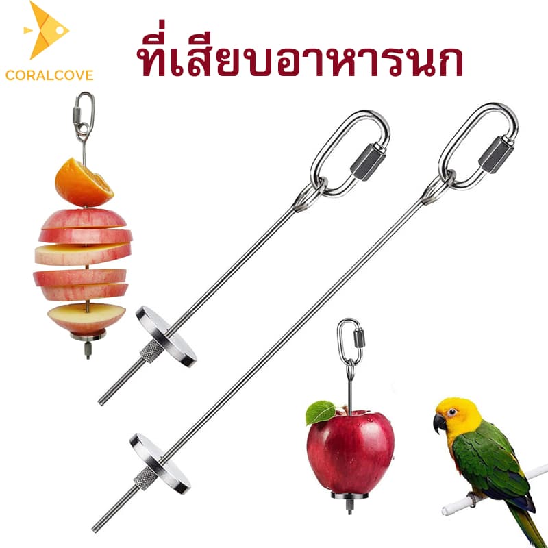 coralcoveshop ที่เสียบอาหารนก ที่เสียบผัก ส้อมเสียบผลไม้แขวนกรง ที่ใส่อาหารนก ที่ใส่ผัก สเตนเลส รูปที่ 1