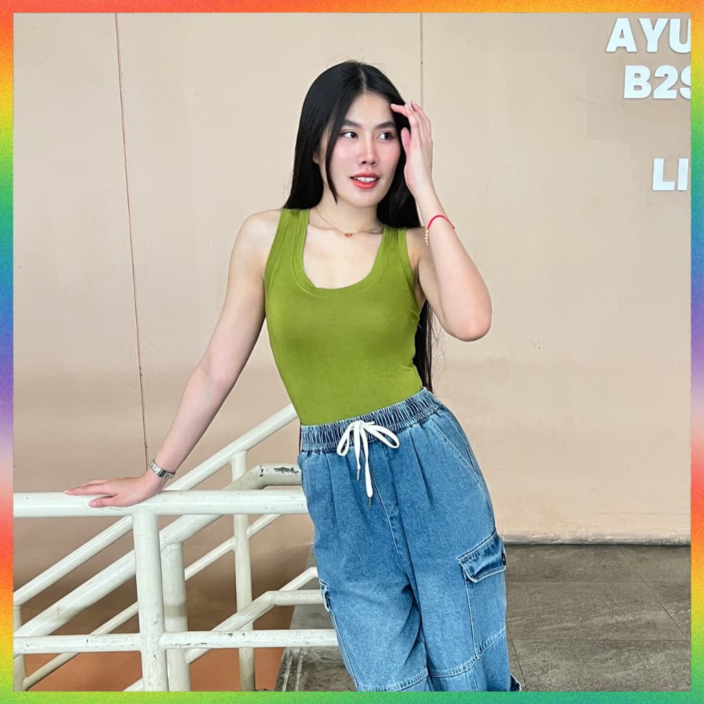 MesubShopเสื้อกล้ามเรย่อน ทรงรัดรูป ผ้ายืดเยอะมาก สาวอวบใส่ได้ ใส่พรางหุ่น เก็บทรงดีมาก รุ่น กล้ามอุด้ง รูปที่ 1