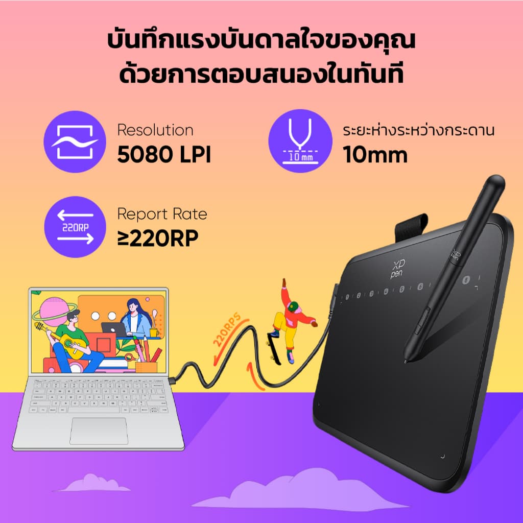 XPPen Deco 640 ขนาด 6.3 x 3.5 นิ้ว แรงกด 16,384 ระดับ ประกัน 1 ปี รูปที่ 3