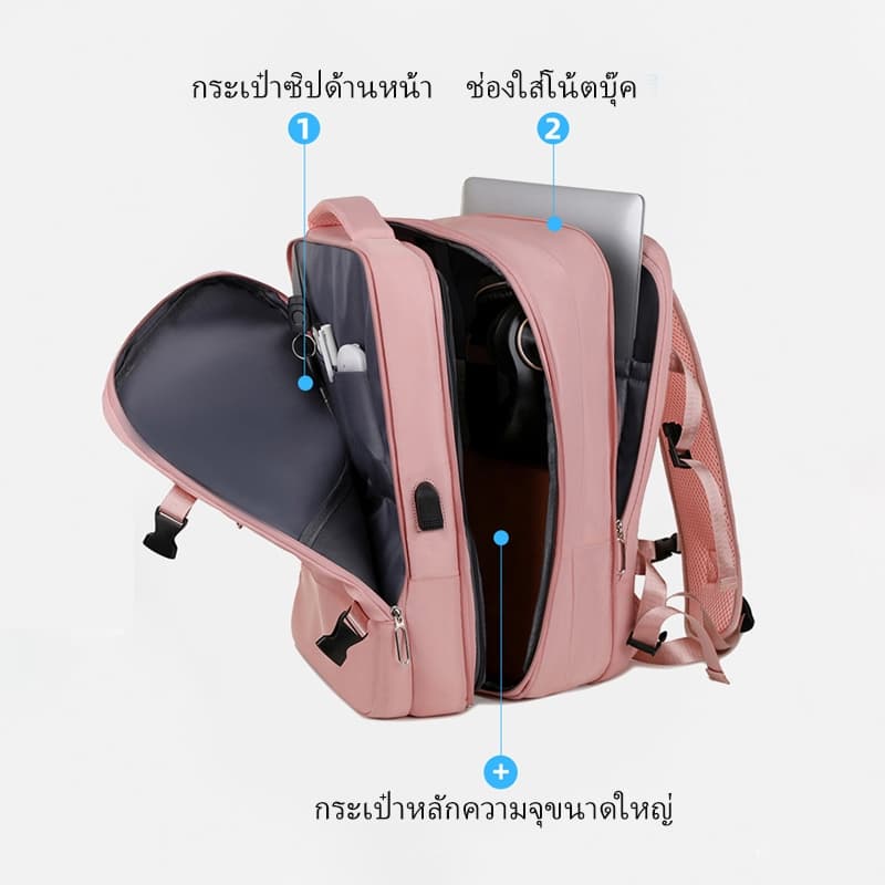 กระเป๋าเดินทางแบบเป้ขนาดใหญ่และสามารถขยายได้ ที่มีการชาร์จ USB และมีความสามารถในการกันน้ำ รูปที่ 4