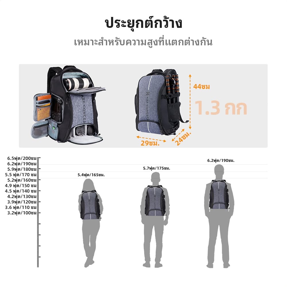K&F CONCEPT 25L กระเป๋าเป้สะพายหลังการถ่ายภาพ ซิปเปิดเต็ม เข้าถึงง่าย ใส่กล้องได้ 2 ตัว Laptop 15.6" รูปที่ 8