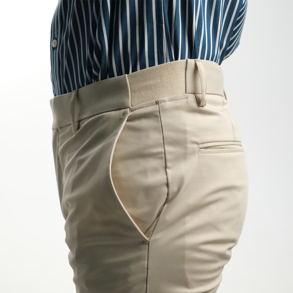era-won กางเกงสแลคขายาว ทรง super skinny เอวยางยืด รุ่น Workday University - R สี Beige รูปที่ 4