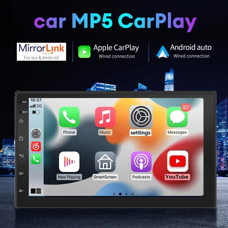 จอรถยนต์ 2Din ขนาด 7 นิ้ว MP5 รองรับ YouTube เข้าสู่ระบบเพื่อใช้，Carplay， Android Auto，Bluetooth บลูทู ธ วิทยุรถยนต์ รูปที่ 2