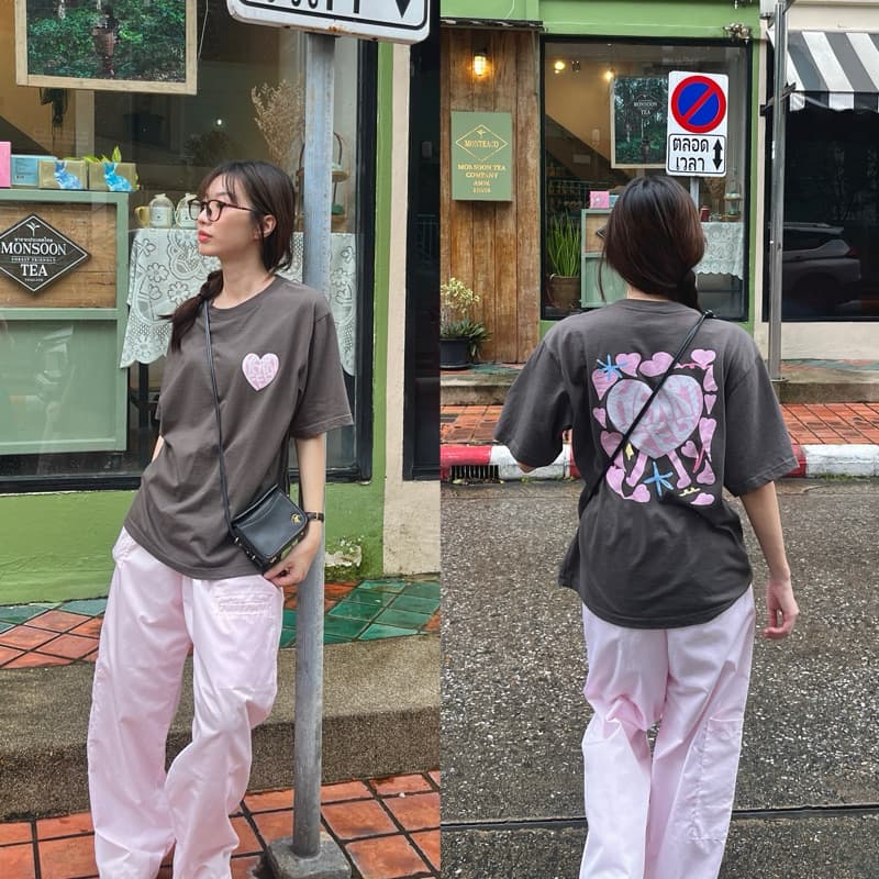 myyoungs - Heart เสื้อยืดโอเวอร์ไซส์ รูปที่ 5