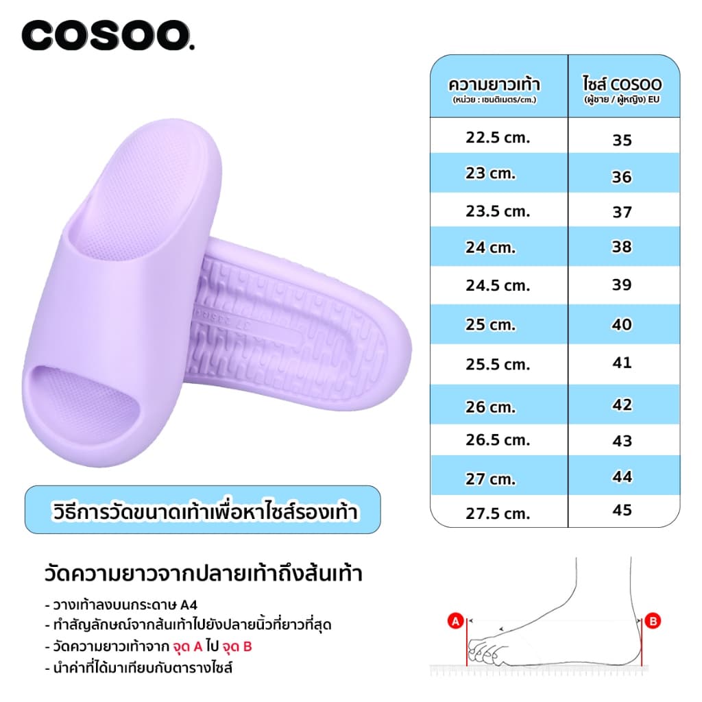 COSOO รองเท้า รองเท้าแตะ พื้นหนา กันลื่น ระบายอากาศได้ดี นุ่มสบายเท้า ใช้ได้ทั้งผู้ชาย ผู้หญิง รุ่น CS-L04 รูปที่ 8