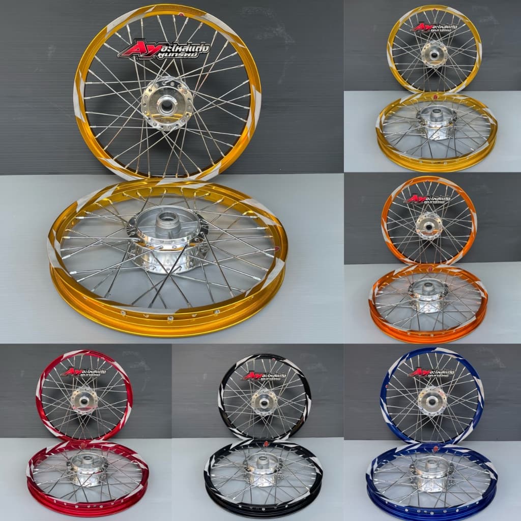 ชุดล้ออาร์กอนทรงเอลายสายฟ้า ดุมเงา Waveทุกรุ่น ขนาด 1.4 ขอบ17 ราคาต่อ1คู่ รูปที่ 1
