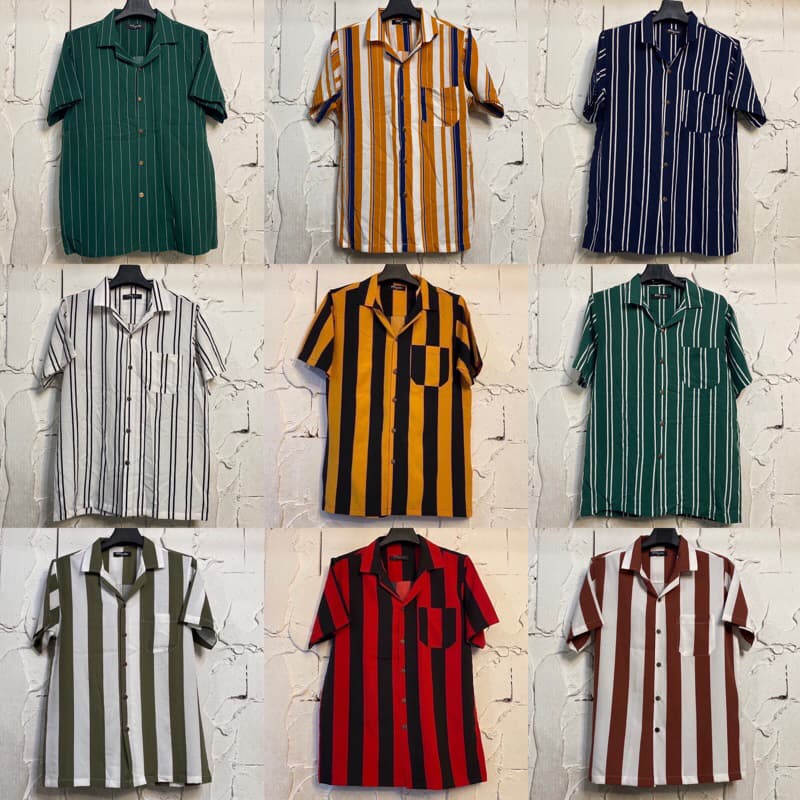 เสื้อฮาวาย ลายทาง ลายริ้ว เสื้อเชิ้ต hawaii เชิ้ตเกาหลีไซส์m l xl 2xl 3xl 4xl ผ้านิ่มใส่สบายไม่ร้อน ใส่ได้ทั้งชายและหญิง รูปที่ 2