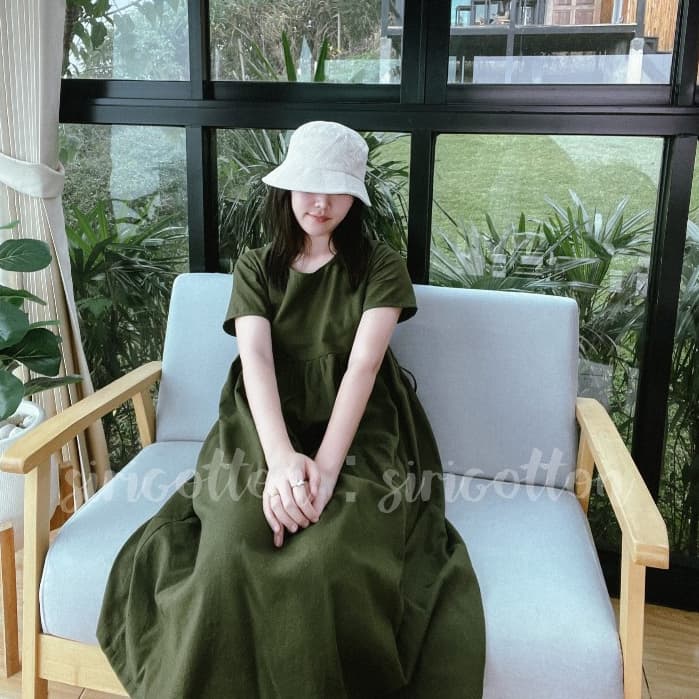 Empire waist dress : เดรสผ้าฝ้ายฟอกนุ่ม เชือกผูกปรับเข้ารูป มีกระเป๋าล้วง รูปที่ 8