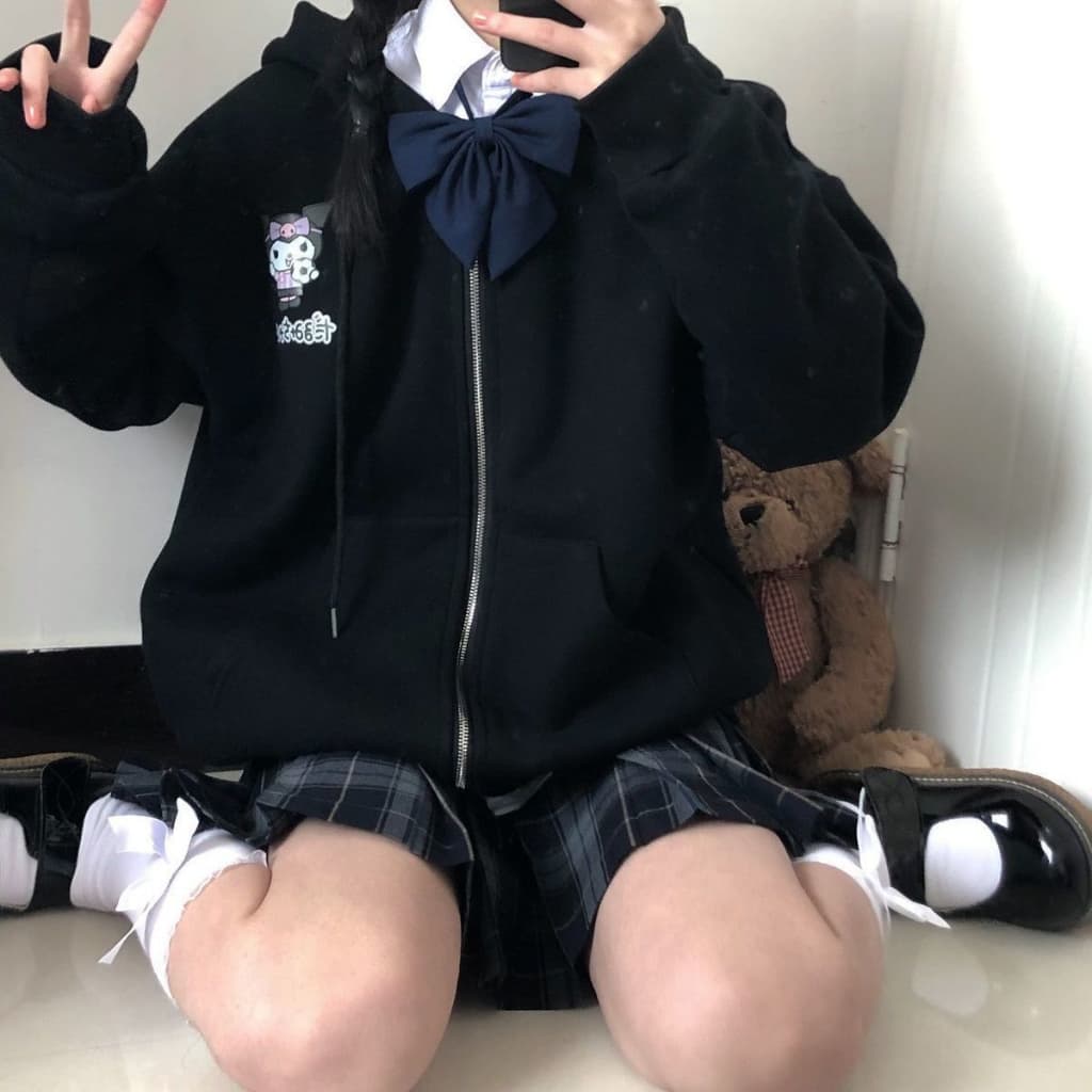 เสื้อกันหนาว คลุมแขนยาว มีฮู้ด มีซิป ผ้าสำลี เนื้อผ้านิ่ม ลายการ์ตูน น่ารัก สไตส์วัยรุ่นเกาหลี รูปที่ 6