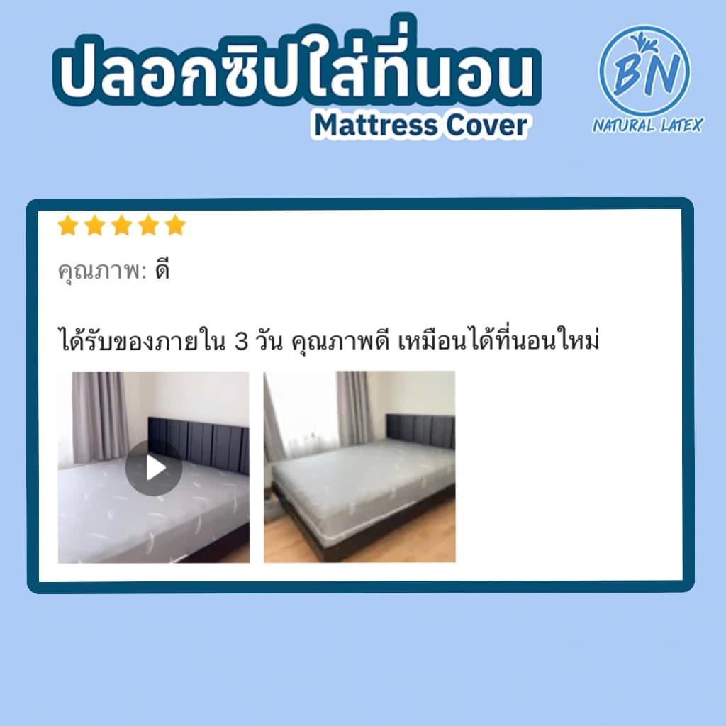 ปลอกซิปสวมที่นอนแบบสำเร็จ สำหรับสวมที่นอนทุกชนิด ผ้าเจ็ดการ์ดมีซิปรอบแบบตัว-U ความหนา 2-12 นิ้ว รูปที่ 9