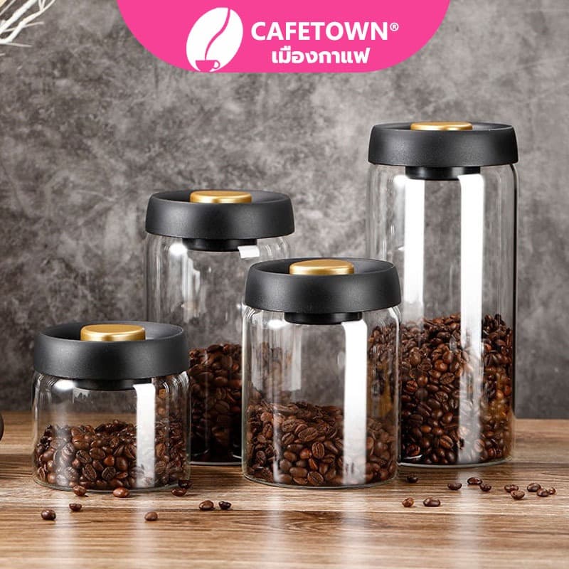 CAFETOWN® โหลแก้วสูญญากาศ แท้จากญี่ปุ่น สำหรับใส่ชา ผงชา และกาแฟ ป้องกันอากาศเข้า Glass Coffee Canister RGGB รูปที่ 1