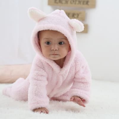 Babyonline 2F1-2G1 ชุดบอดี้สูทขายาวมีหมวกสำหรับเด็กแรกเกิดลายหมีขนสัตว์ อบอุ่น นิ่ม รูปที่ 4
