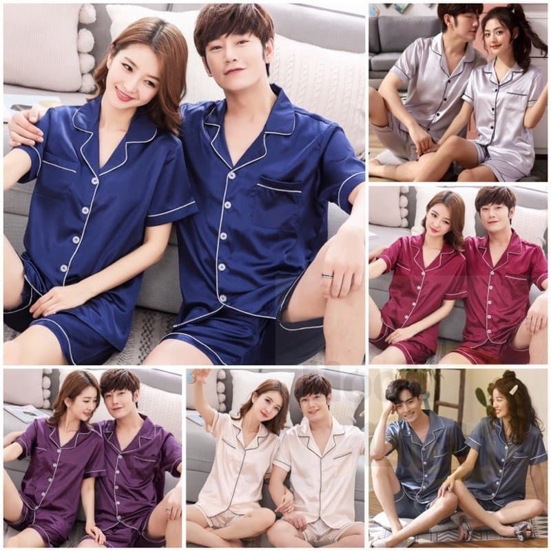 ชุดนอนซาตินขาสั้น สีพื้น ชาย-หญิง M-2XL มี 10 สี ชุดนอนสีพื้น #1-#10ชุดนอนแฟชั่นสไตล์เกาหลี รูปที่ 1