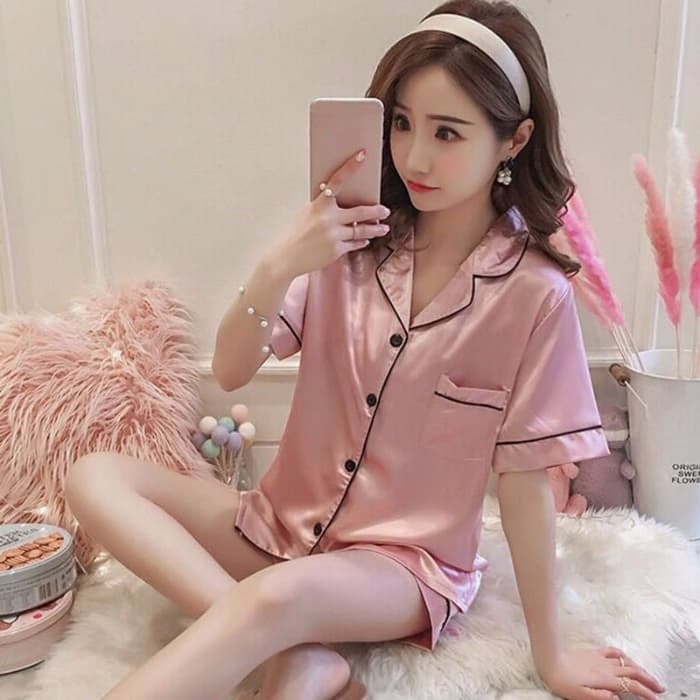 ชุดนอนซาตินขาสั้น สีพื้น ชาย-หญิง M-2XL มี 10 สี ชุดนอนสีพื้น #1-#10ชุดนอนแฟชั่นสไตล์เกาหลี รูปที่ 3