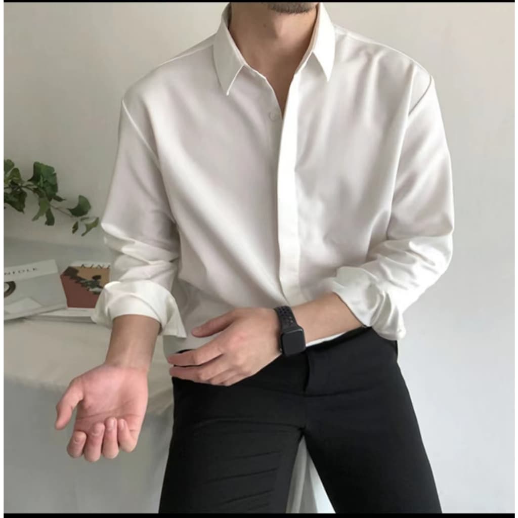 เสื้อเชิ้ตเกาหลี แขนยาว สีพื้น มีไซซ์ M L XL XXL ชาย/หญิงใส่ได้ รูปที่ 2