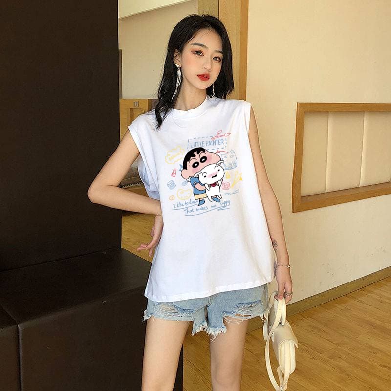 เสื้อแขนกุดสีขาวผู้หญิงหลวม ๆ ฤดูร้อนใหม่เสื้อกั๊กเสื้อยืด ผู้หญิง ES.SHOP28