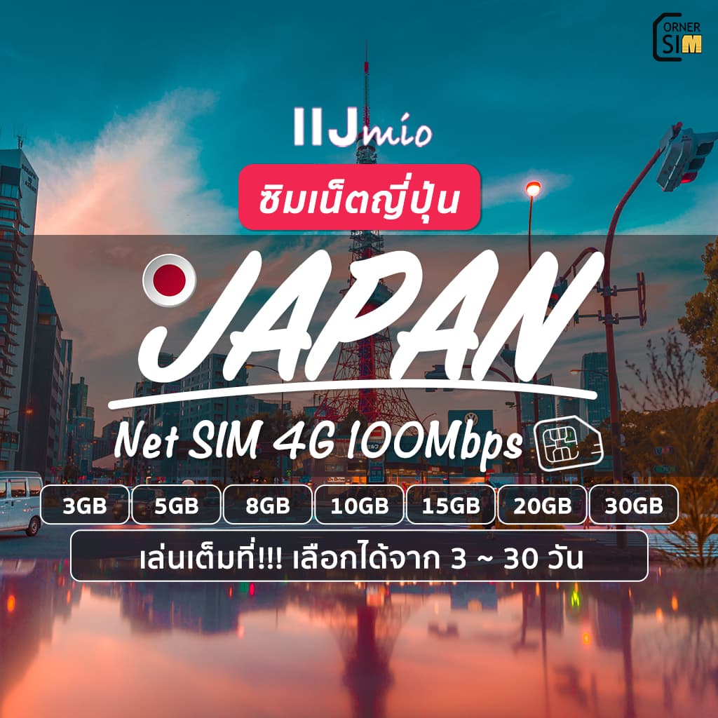 Japan SIM ซิมญี่ปุ่น IIJ เน็ตไม่อั้น ความเร็ว 4G/LTE 100Mbps ปริมาณ 3/5/8/10/20/30GB จาก 3-30 วัน รูปที่ 1