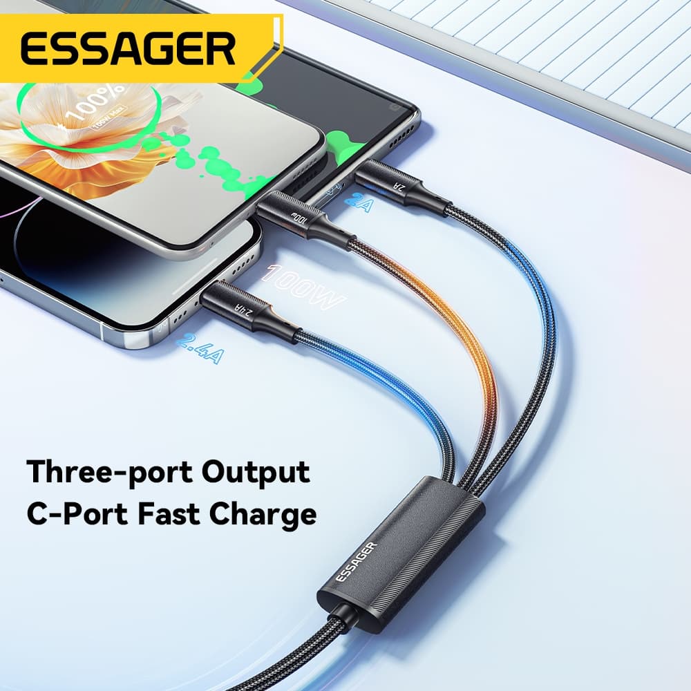 Essager 7A 100W 3 In 1สายสายชาร์จไมโครชนิด C สำหรับ14 13 Pro Max Samsung Xiaomi Huawei รูปที่ 2