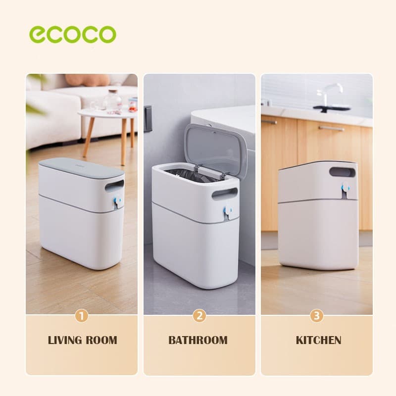 ECOCO ถังขยะ 8 ลิตร 12 ลิตร ถังขยะในห้องน้ำ ในตัวสองชั้น เปิดเพียงคลิกเดียว ถุงขยะ รูปที่ 4