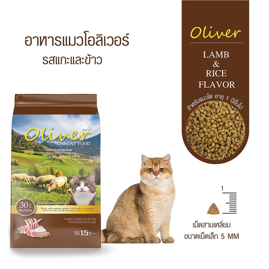 Oliver Cat Food อาหารเม็ดแมว โอลิเวอร์ แคท รสแกะ ข้าว รสแซลมอน ด้านในมีถุงแบ่ง รูปที่ 6