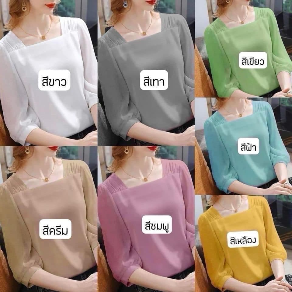 เสื้อชีฟองคอเหลี่ยม ผ้าใส่สบาย รูปที่ 9