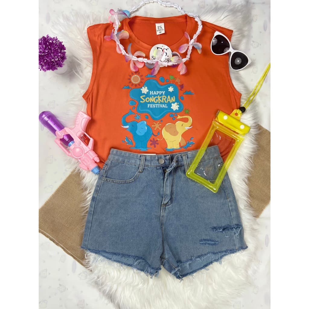 เสื้อแขนกุดสีขาวผู้หญิงหลวม ๆ ฤดูร้อนใหม่เสื้อกั๊กเสื้อยืด ผู้หญิง ES.SHOP28 รูปที่ 4